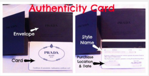 Prada Handbag Authenticity Card